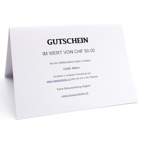 Gutschein 50 CHF Kaffeer&#246;sterei Keller